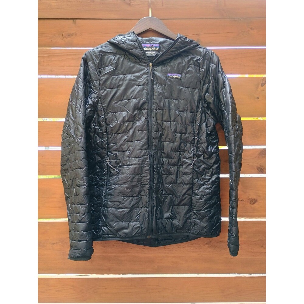Patagonia Micro Puff Hooded Jacket Women Medium Black Full Zip Lightweight